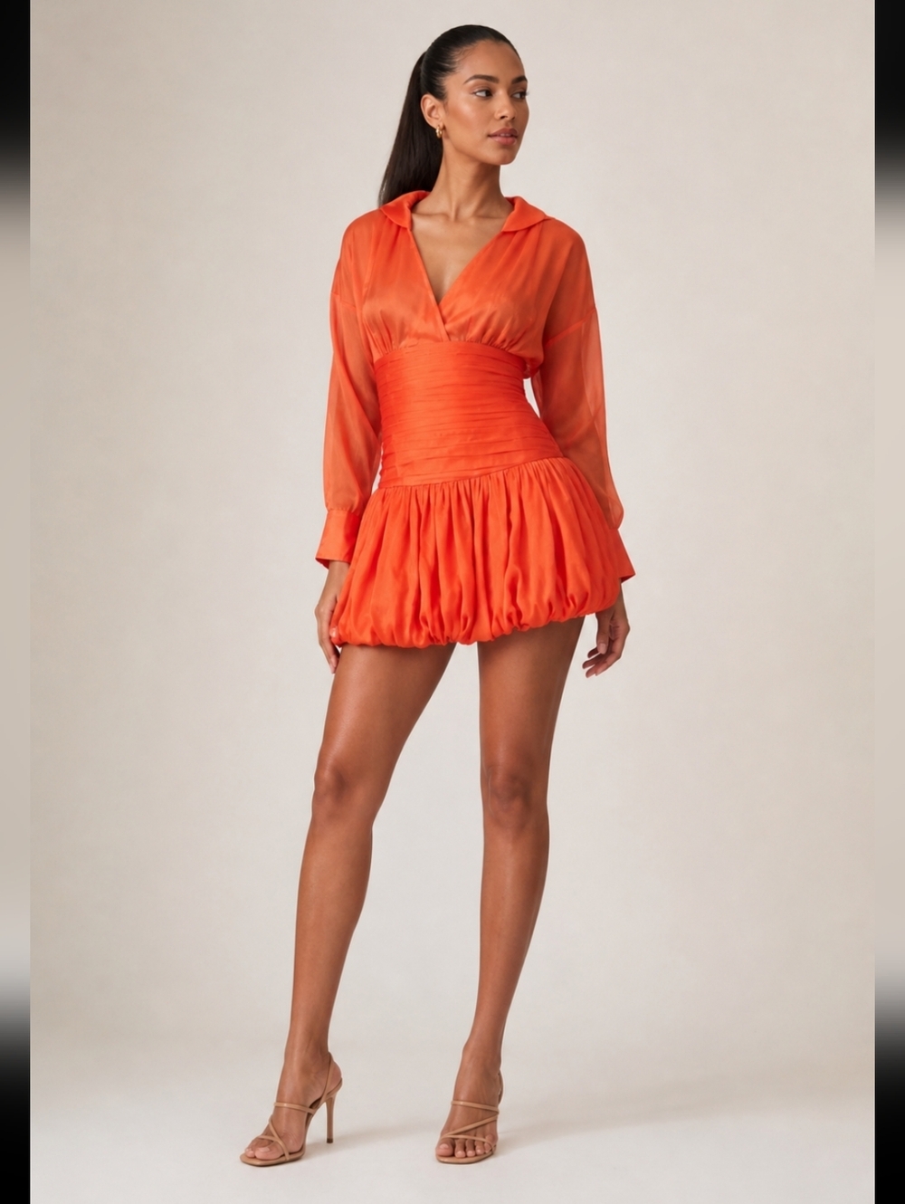 Let me be V neck Shirred waist orange dress